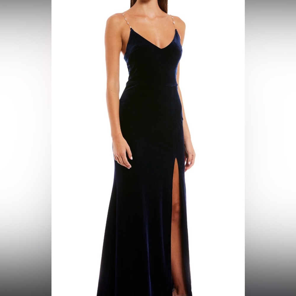 B Darlin Black Velvet Dress w Gold Straps